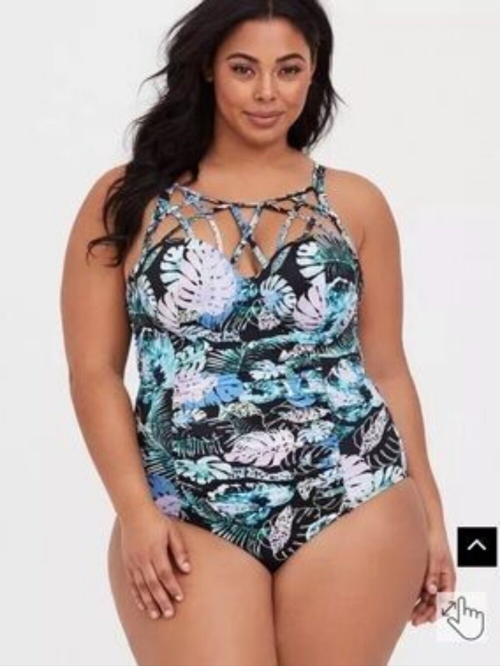 Torrid 3 Plus Size Black Tropical Print One-Piece Swimsuit with Lattice Front 3X